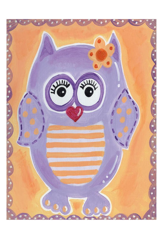 Tammy Hassett, OWL PURPLE (Eule, Streifen, niedlich, lustig, plakativ, Grafik, Kinderzimmer, lila / orange)