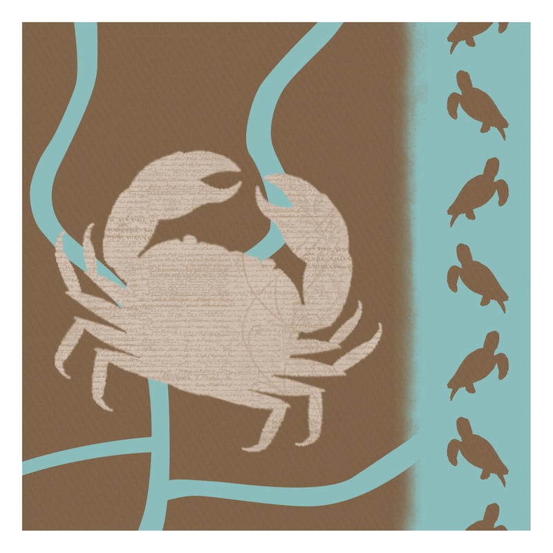 Lauren Gibbons, PATTERN CRAB (Krabbe, Krebs, plakativ, Silhouette, Schildkröten, modern, maritim, Grafik, Wunschgröße, Küche, Treppenhaus, blau/braun)
