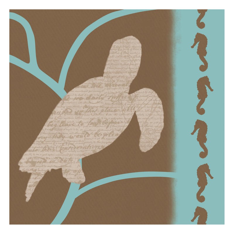 Lauren Gibbons, PATTERN TURTLE (Schildkröte, Seepferdchen, plakativ, Silhouette, modern, maritim, Grafik, Wunschgröße, Küche, Treppenhaus, blau/braun)