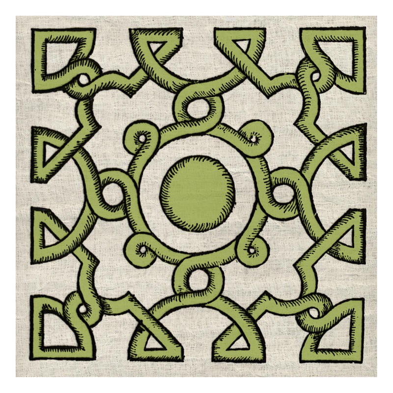 Tina Carlson, WOOD CUT A (Kachel, Muster, Ornamente, orientalisch, Holzschnitt, Grafik, Wunschgröße, Wohnzimmer, Treppenhaus,Küche, grün)