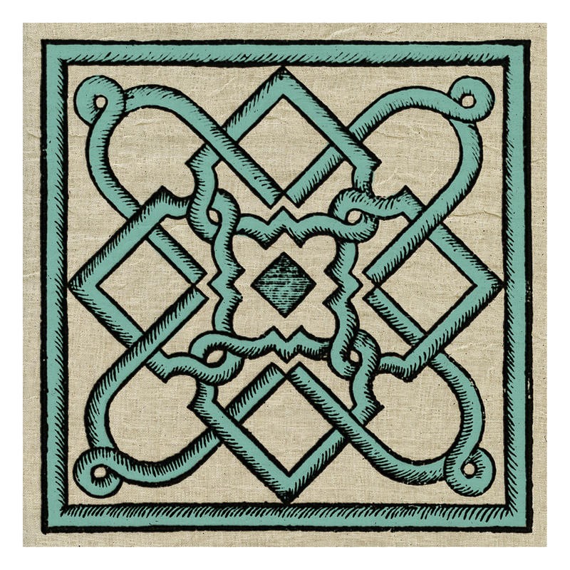 Tina Carlson, WOODCUT GREEN IV (Kachel, Muster, Ornamente, orientalisch, Holzschnitt, Grafik, Wunschgröße, Wohnzimmer, Treppenhaus,Küche, grün)