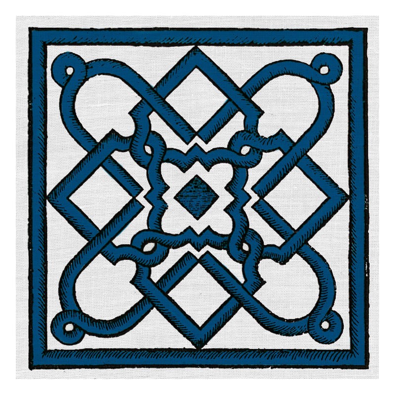 Tina Carlson, WOOD CUT G (Kachel, Muster, Ornamente, orientalisch, Holzschnitt, Grafik, Wunschgröße, Wohnzimmer, Treppenhaus,Küche, blau)