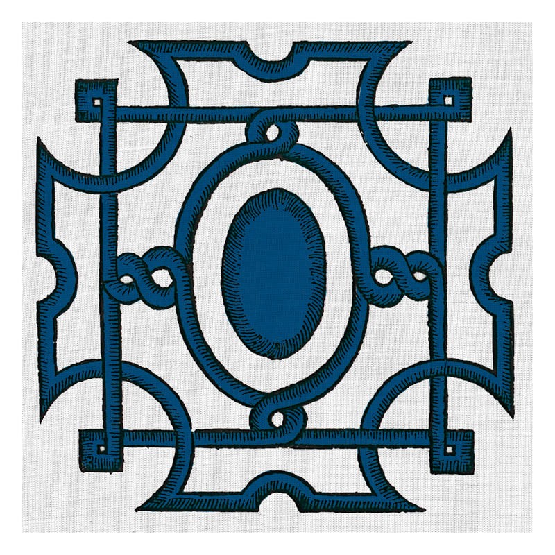 Tina Carlson, WOOD CUT H (Kachel, Muster, Ornamente, orientalisch, Holzschnitt, Grafik, Wunschgröße, Wohnzimmer, Treppenhaus, Küche, blau)