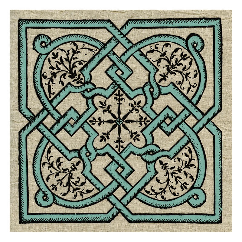 Tina Carlson, WOODCUT GREEN V (Kachel, Muster, Ornamente, florale Muster, orientalisch, Holzschnitt, Grafik, Wunschgröße, Wohnzimmer, Treppenhaus, Küche, grün)