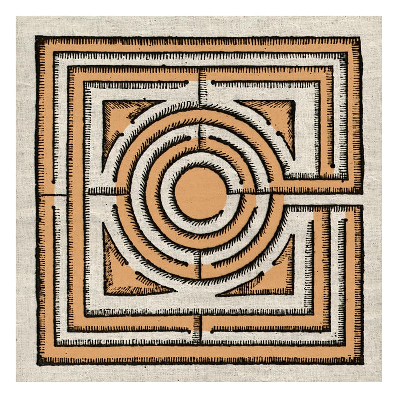 Tina Carlson, LINE I (Kachel, Muster, Ornamente, Labyrinth, Linien, Holzschnitt, Grafik, Wunschgröße, Wohnzimmer, Treppenhaus, Küche, orange)