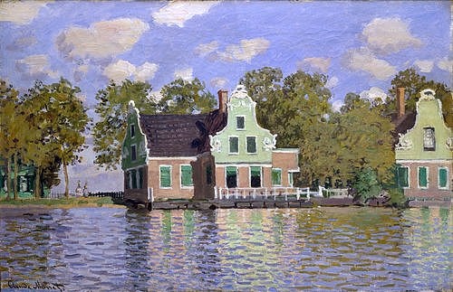 Claude Monet, Häuser am Wasser (Zaandam). 1871/72 (Impressionismus,französischer,19. Jahrhundert,Lwd.,Städel Museum,Frankfurt am Main,1840-1926,Monet,Claude,Niederlande,Häuser,claude monet,zaan,französischer impressionismus,französisch,haus,gewässer,impressionistisch,fluss,flussufer,ufer)