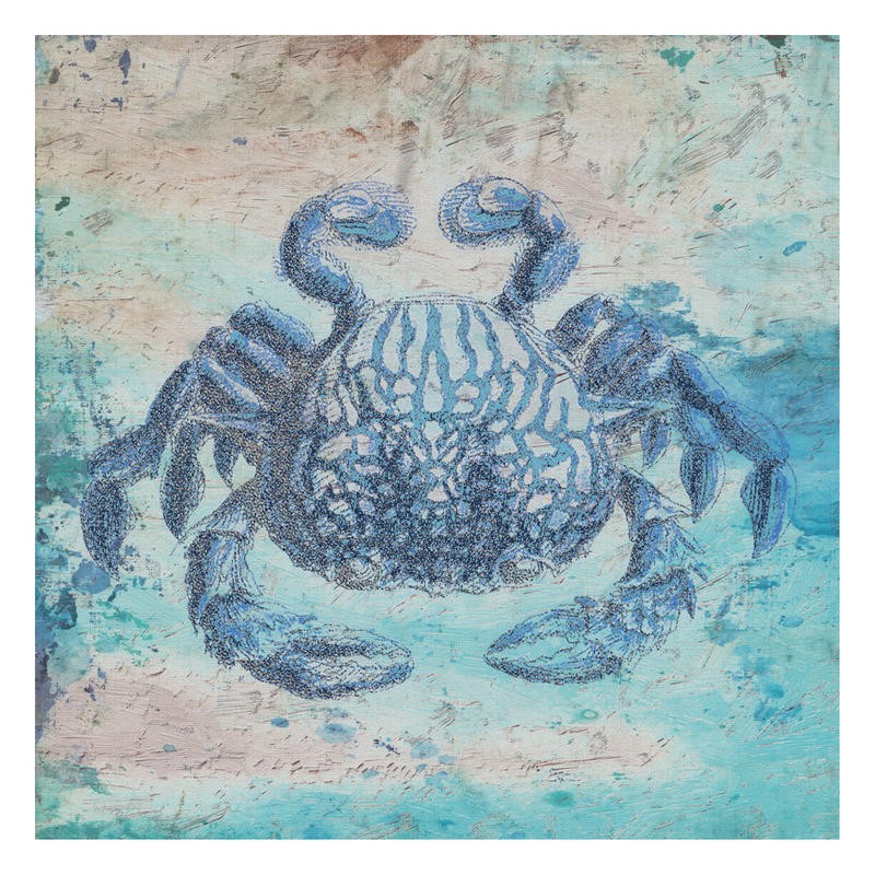 Sheldon Lewis, SALTWATER CRAB I (Krabbe, Krebs,  maritim, Meerestiere, Grafik, Badezimmmer, Treppenhaus, Wunschgröße, blau)