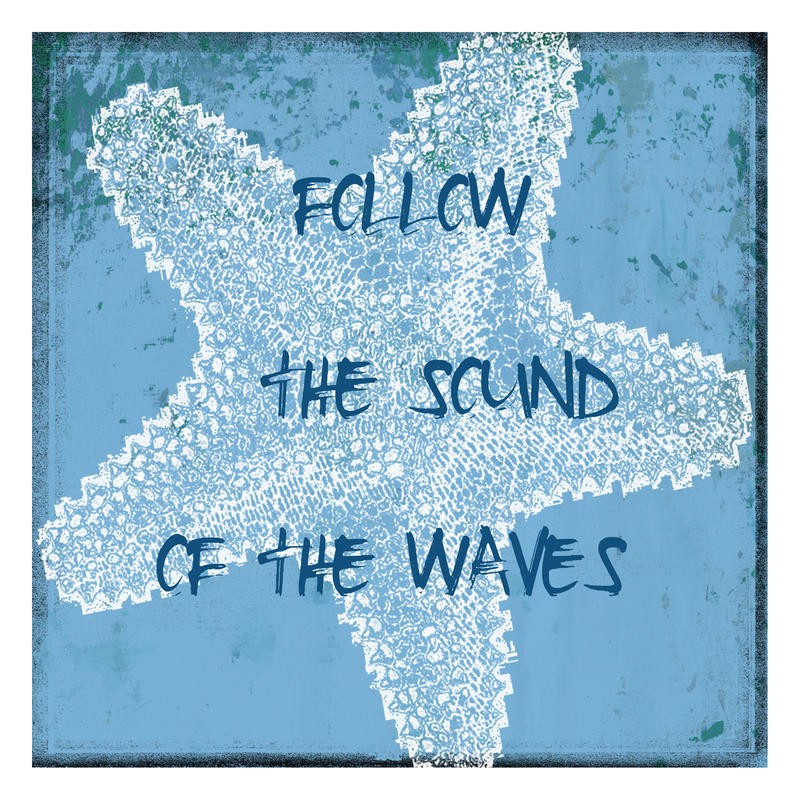 Sheldon Lewis, COASTAL SOUNDS I (Seestern, maritim, Meerestiere, Motivation, Grafik, Badezimmmer, Treppenhaus, Wunschgröße, blau)