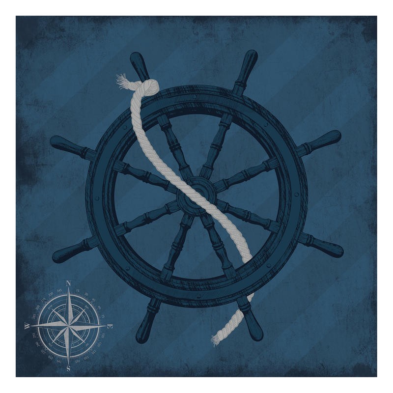 Jace Grey, SILVER STEERING WHEEL (Steuerrad, Schiffszubehör, Seil, Kompass, stilisiert, Wunschgröße, Grafik, Treppenhaus, Badezimmer, blau)