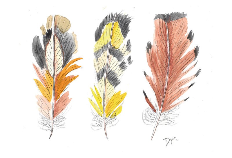 Beverly Dyer, EARTHSTONE FEATHERS II (Federn, Vogelfedern,  Schlafzimmer, Wohnzimmer, Treppenhaus, Malerei, Wunschgröße, bunt)