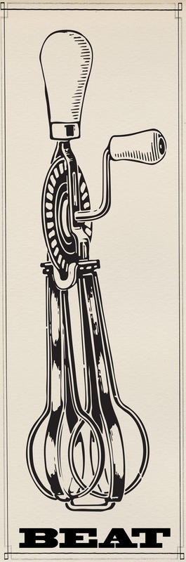Tina Carlson, KITCHEN III (Quirl, Handmixer, Küchengerät, Retro, Vintage, Nostalgie, Grafik, Wunschgröße, Küche, Esszimmer, Gastronomie, sepia)