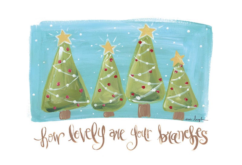 Erin Butson, LOVELY BRANCHES (Weihnachtsbaum, Tannenbäume, Weihnachten, fröhlich, lustig, Grafik, Wohnzimmer, Treppenhaus,   Wunschgröße, bunt)