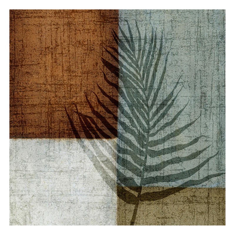Kristin Emery, BOTANICAL II (Farbfelder, Rechtecke, Zweig, Farn, plakativ, Wunschgröße, Wohnzimmer, Treppenhaus, Schlafzimmer, bunt)