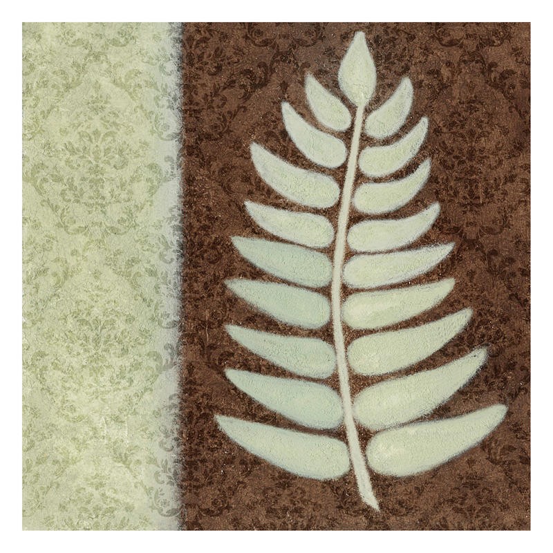 Kristin Emery, PATTERNS LEAVES CREME I (Blatt, Farn, Pflanzen, Muster, plakativ, Farbfelder, Grafik, modern, zeitgenössisch, Wohnzimmer, Treppenhaus, Wunschgröße, braun/beige)