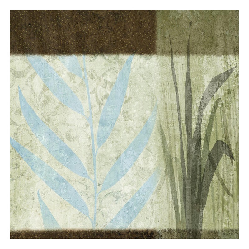 Kristin Emery, IN THE WEEDS II (Blatt, Farn, Gras, Pflanzen,  plakativ, Farbfelder, Grafik, modern, zeitgenössisch, Wohnzimmer, Treppenhaus, Wunschgröße, oliv/beige)