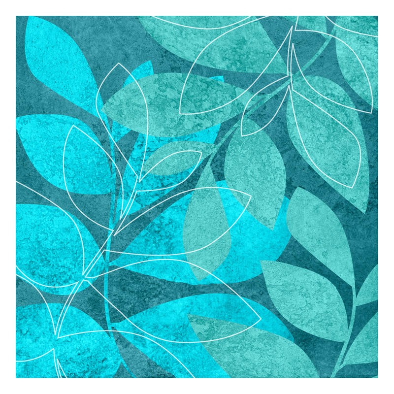 Kristin Emery, BLUE IN BLUE II (Blätter, Zweige, Pflanzen, Muster, Grafik, modern, zeitgenössisch, Wohnzimmer, Treppenhaus, Wunschgröße, blau)