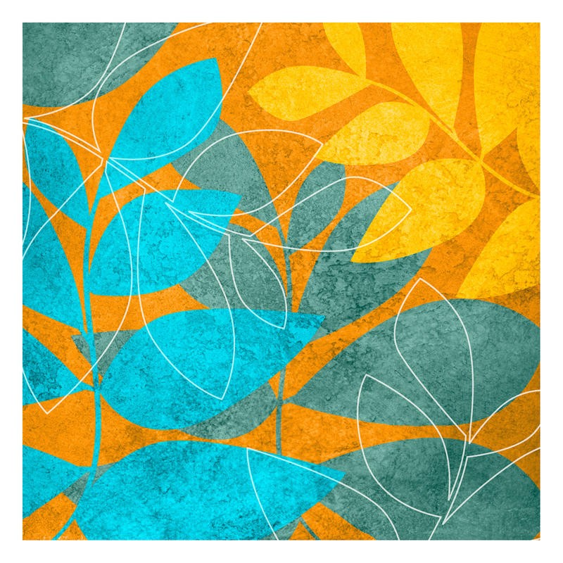 Kristin Emery, BLUE AND YELLOW I (Blätter, Zweige, Pflanzen, Muster, Grafik, modern, zeitgenössisch, Wohnzimmer, Treppenhaus, Wunschgröße, blau/gelb)