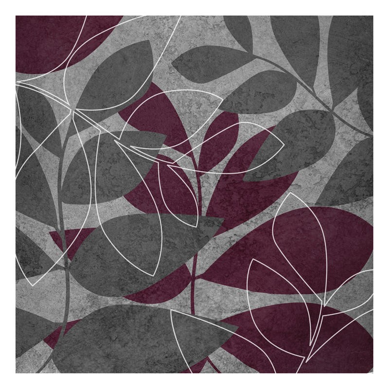 Kristin Emery, BURGUNDY AND GRAY I (Blätter, Zweige, Pflanzen, Muster, Grafik, modern, zeitgenössisch, Wohnzimmer, Treppenhaus, Wunschgröße, lila/grau)