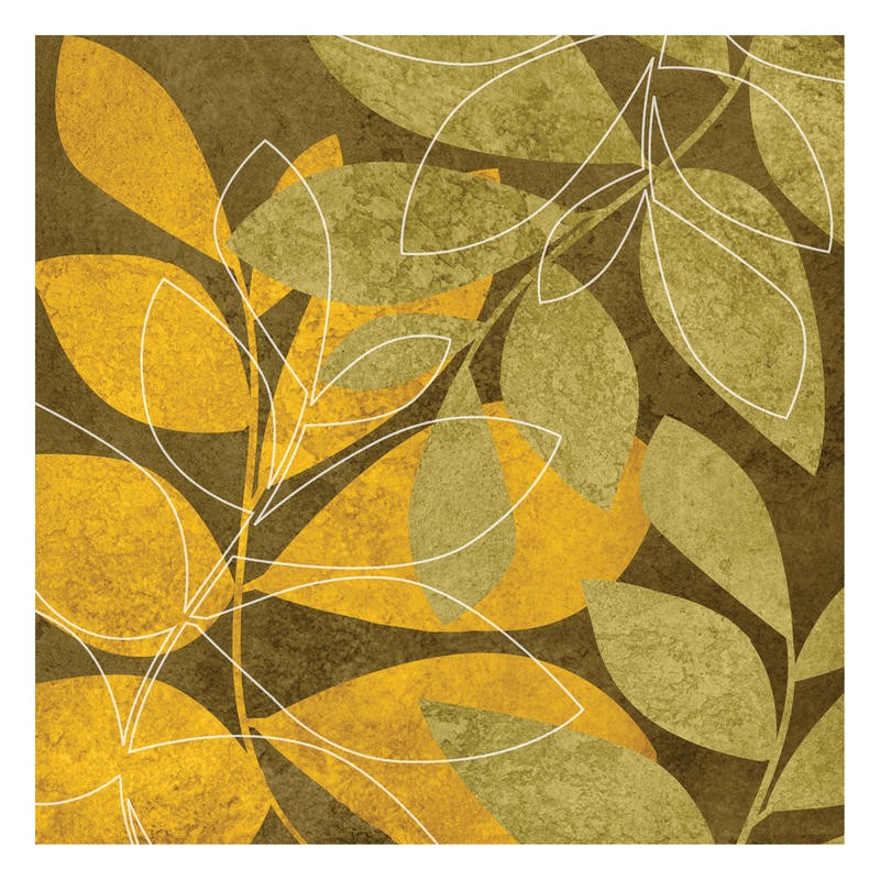 Kristin Emery, GREEN AND YELLOW II (Blätter, Zweige, Pflanzen, Muster, Grafik, modern, zeitgenössisch, Wohnzimmer, Treppenhaus, Wunschgröße, gelb/oliv)