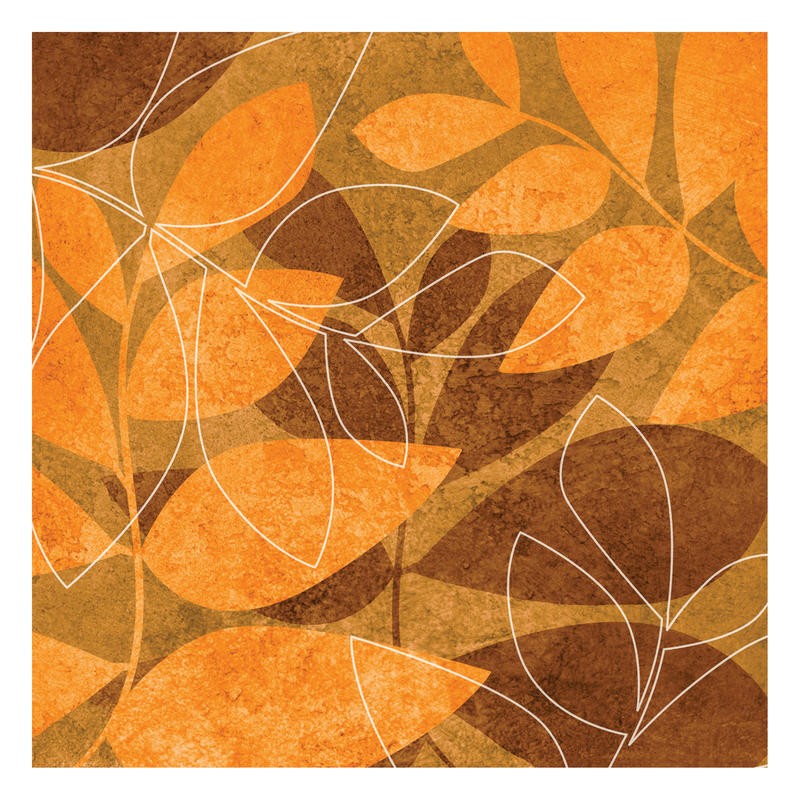 Kristin Emery, ORANGE LEAVES I (Blätter, Zweige, Pflanzen, Muster, Grafik, modern, zeitgenössisch, Wohnzimmer, Treppenhaus, Wunschgröße, gelb/gold)
