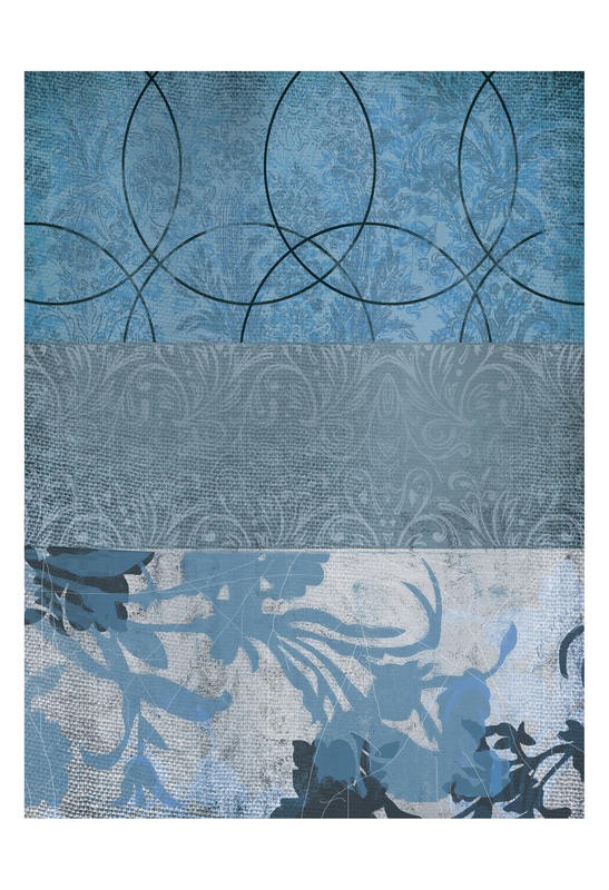 Cynthia Alvarez, BLUE FLOWER I (Abstrakte Kunst, abstrakte Malerei, Linien, Schnörkel, florale Muster, Tapetenmuster, Wohnzimmer, Treppenhaus, Schlafzimmer, Wunschgröße, hellblau)