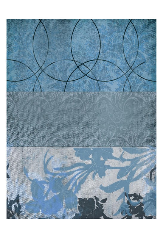Cynthia Alvarez, BLUE FLOWER II (Abstrakte Kunst, abstrakte Malerei, Linien, Schnörkel, florale Muster, Tapetenmuster, Wohnzimmer, Treppenhaus, Schlafzimmer, Wunschgröße, hellblau)