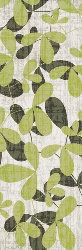 Kristin Emery, GREEN CREAM PANEL I (Blätter, abstrahiert, Muster, Grafik, modern, zeitgenössisch, Wohnzimmer, Treppenhaus, Wunschgröße, grün/creme)