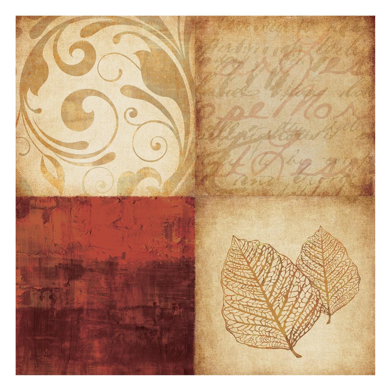 Kristin Emery, RED GOLD I (Ornamente, Quadrate, Blätter, Kaligrafie, Muster, Grafik, modern, zeitgenössisch, Wohnzimmer, Treppenhaus, Wunschgröße, gold/rot)