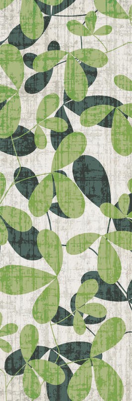 Kristin Emery, GREEN CREAM PANEL II (Blätter, abstrahiert, Muster, Grafik, modern, zeitgenössisch, Wohnzimmer, Treppenhaus, Wunschgröße, grün/creme)