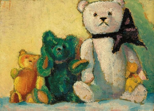 Alexej von Jawlensky, Die Bärenfamilie. 1926 (Jawlensky,Alexej von,1864-1941,Christie's Images Ltd,Öl/Karton,20. Jahrhundert,Jawlensky,Alexej von Jawlensky,Teddy,Teddies,Bären,Expressionismus,Spielzeug,Spielsachen,Stofftier,Stofftiere,Teddybär,aufgereiht,Reihe,Schleife,groß,klein)