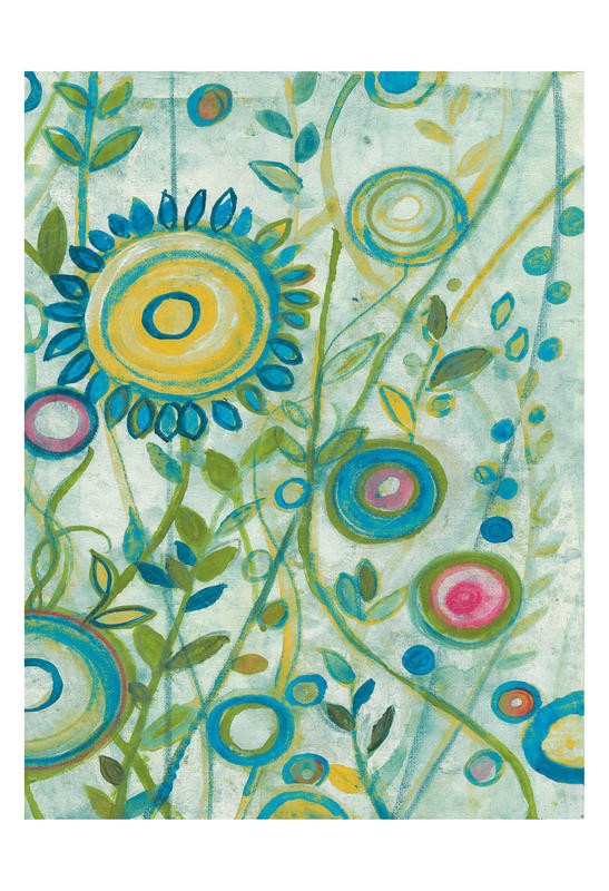 Smith Haynes, IN THE WILD GREEN II (Abstrakt, Malerei, Blumen, Blüten, verspielt,  geometrische Formen, Kreise, Linien, modern, Wohnzimmer, Treppenhaus,  Wunschgröße, bunt)