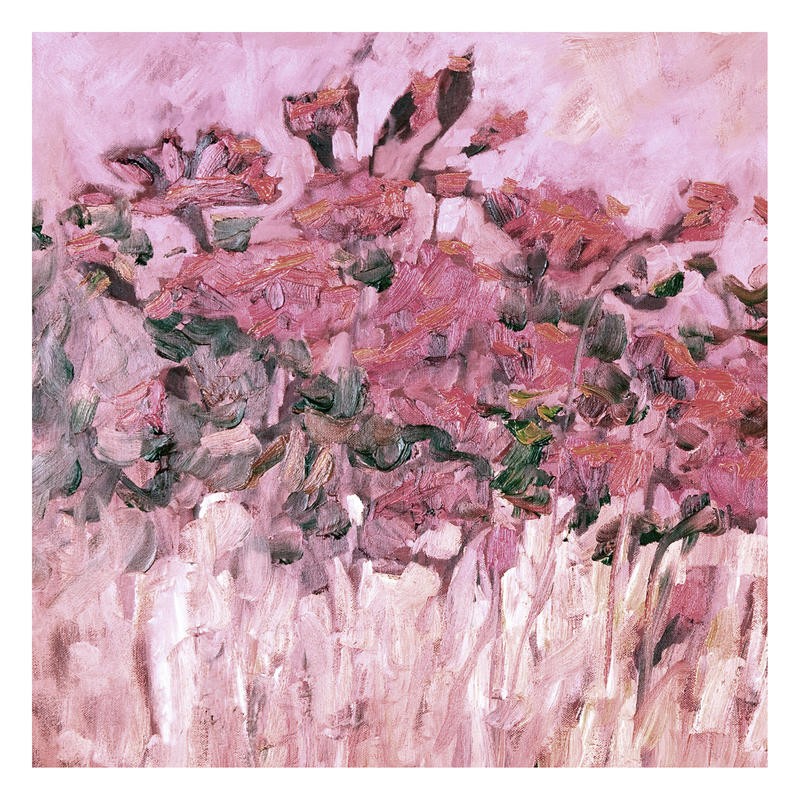 Kruk, POPPIES PINK I (Mohnblumen, Blumen, Blüten, Mohnfeld, modern, abstrahiert, Pflanzen,  Wohnzimmer, Treppenhaus, Esszimmer, Malerei, Wunschgröße, pink/rosa)