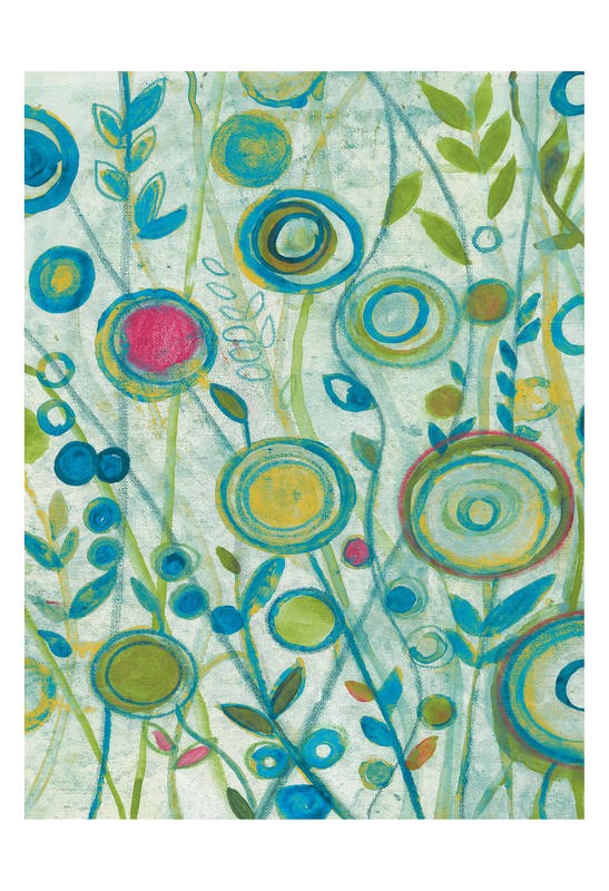 Smith Haynes, IN THE WILD GREEN I (Abstrakt, Malerei, Blumen, Blüten, verspielt,  geometrische Formen, Kreise, Linien, modern, Wohnzimmer, Treppenhaus,  Wunschgröße, bunt)