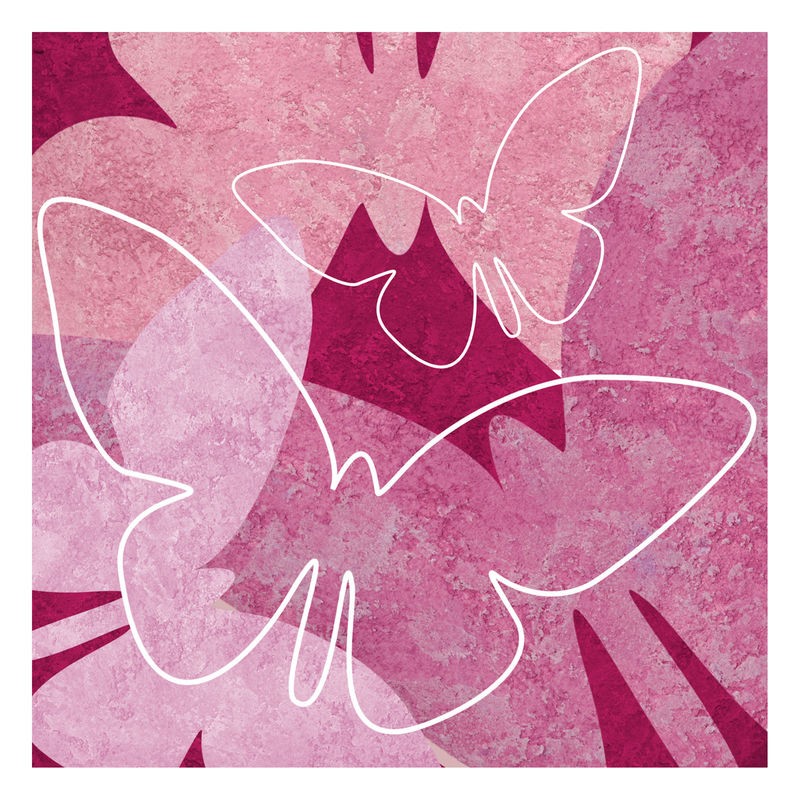 Kristin Emery, BUTTERFLIES I (Schmetterlinge, stilisiert, Muster, Grafik, modern, zeitgenössisch, Wohnzimmer, Treppenhaus, Jugendzimmer, Wunschgröße, rosa/pink)