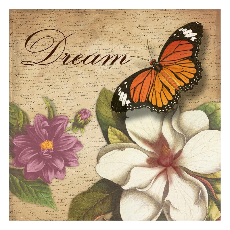 Jace Grey, LETTER DREAM (Blumen, Blüten, Schmetterling, Kalligrafie, Traum, Inspiration, Nostalgie, Botanik, Pflanzen, Wunschgröße, Treppenhaus, Wohnzimmer,)