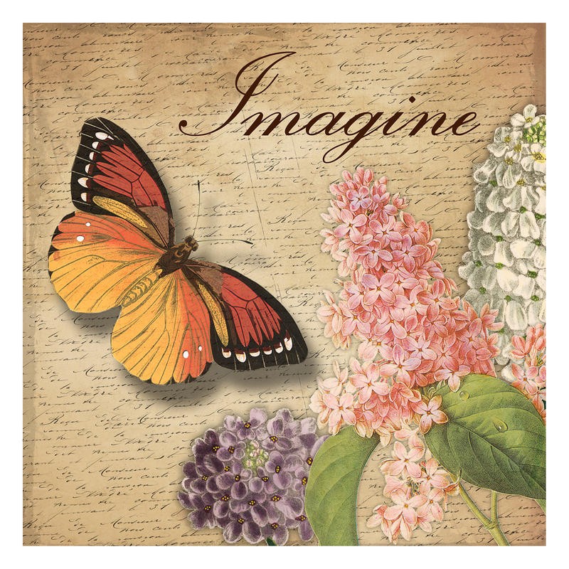 Jace Grey, LETTER IMAGINE (Blumen, Blüten, Schmetterling, Kalligrafie, Traum, Imagination, Nostalgie, Botanik, Pflanzen, Wunschgröße, Treppenhaus, Wohnzimmer,)