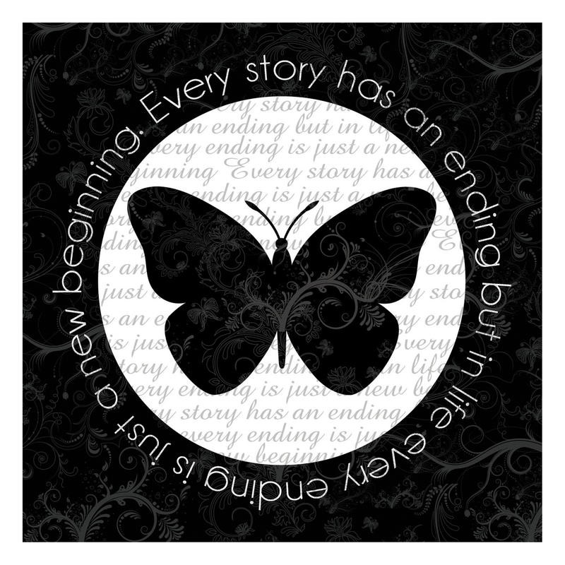 Lauren Gibbons, NEVER ENDING I (Lebensphilosophie, Motivation, Inspiration, Schmetterling, Sprüche, Typografie, Treppenhaus, Wohnzimmer, Grafik, Wunschgröße, schwarz/weiß)