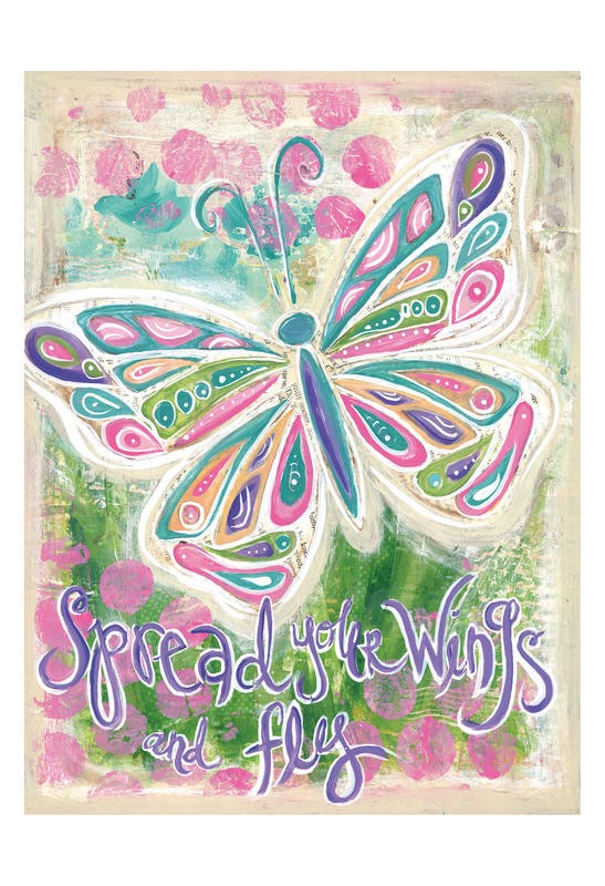 Erin Butson, COLORFUL BFLY II (Schmetterling, farbenfroh, fröhlich, Motivation, Selbstbewusstsein, Selbstvertrauen, Grafik, Wohnzimmer, Treppenhaus, Kinderzimmer,  Wunschgröße, bunt)