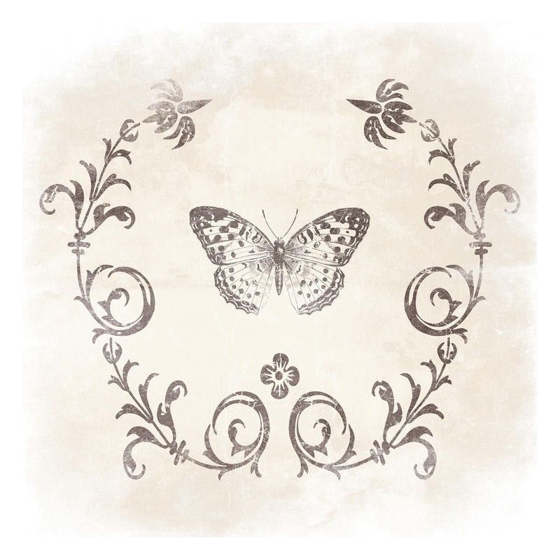 Jace Grey, STENCIL BUTTERFLY I (Blumen, Blüten, Schmetterling, floral, Ornamente, Wunschgröße, Treppenhaus, Wohnzimmer, Arabeske, grau)