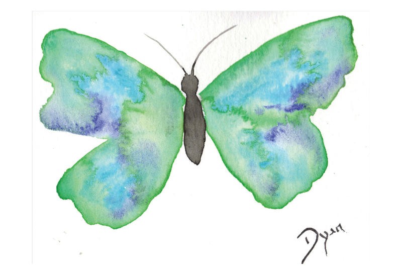 Beverly Dyer, BUTTERFLY BLISS III (Schmetterling, Aquarell, Schlafzimmer, Wohnzimmer, Treppenhaus, Malerei, Wunschgröße, grün)