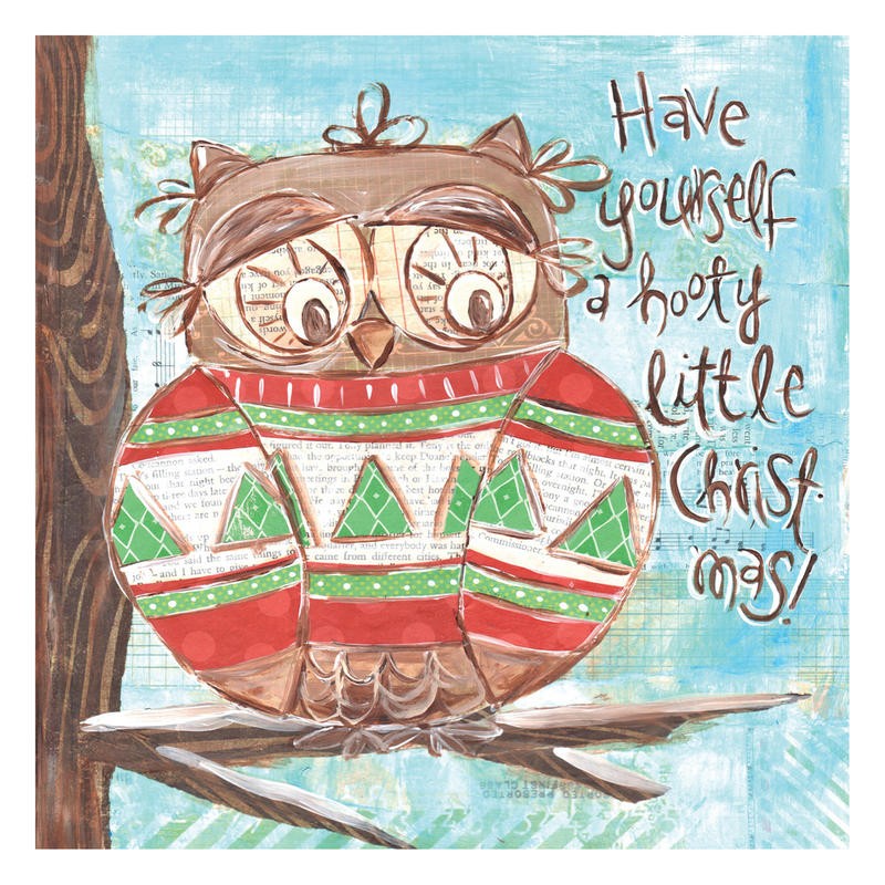 Erin Butson, MERRY CHRISTMAS OWL II (Eule, Weihnachsteule, Weihnachten, fröhlich, lustig, Grafik, Wohnzimmer, Treppenhaus,   Wunschgröße, bunt)