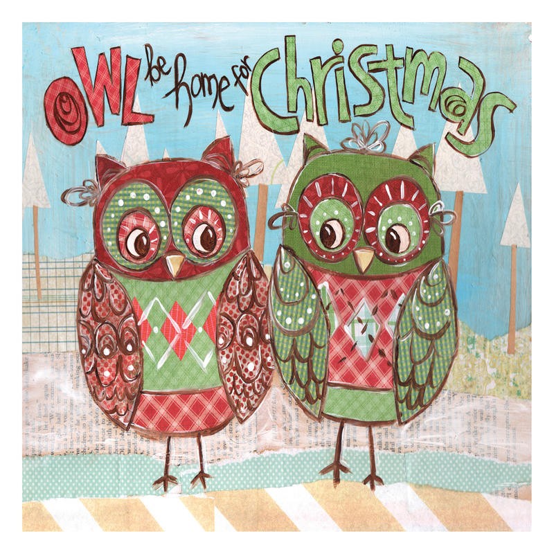 Erin Butson, CHRISTMAS OWL III (Eulen, Weihnachsteulen, Weihnachten, fröhlich, lustig, Grafik, Wohnzimmer, Treppenhaus,   Wunschgröße, bunt)