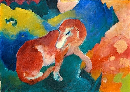 Franz Marc, Roter Hund. 1911 (20. Jahrhundert,Privatbesitz,Leinwand,1880-1916,Marc,Franz,Franz Marc,Hund,Tier,blauer Reiter,rot,Expressionismus)