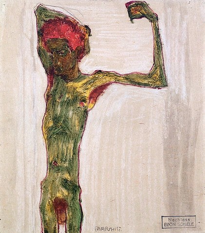 Egon Schiele, Der Anarchist. Um 1909-10 (Schiele,Egon,1890-1918,Christie's Images Ltd,Aquarell und Bleistift,20. Jahrhundert,auf Papier,Schiele, Egon Schiele,Expressionismus,Mann,grün,mager,Mann,Akt,männlicher Akt,rothaarig)