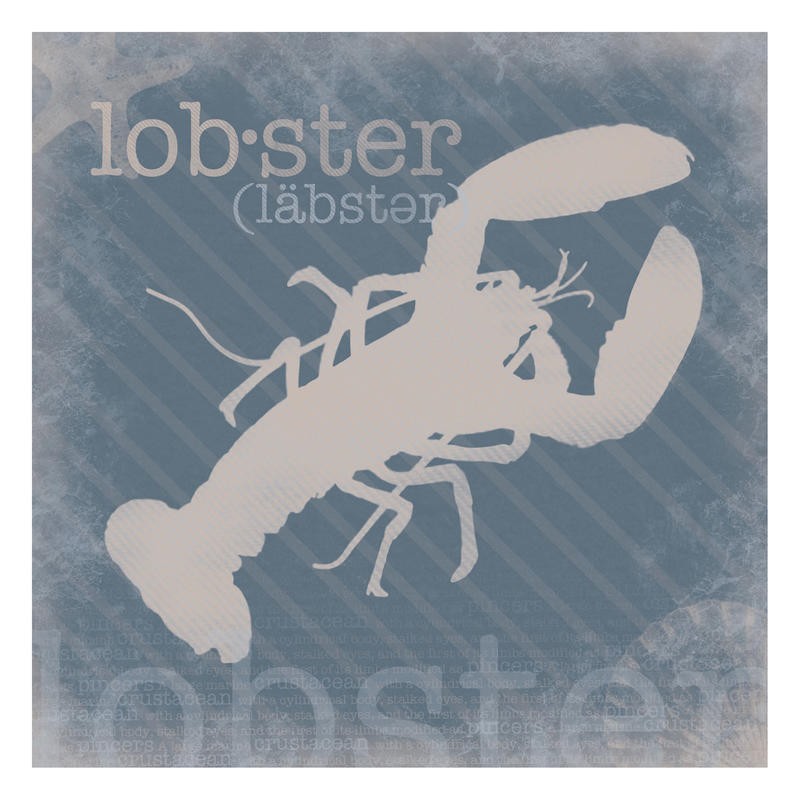 Lauren Gibbons, DEFINITION LOBSTER (Hummer, Typografie, plakativ, Silhouette, modern, maritim, Wunschgröße, Grafik, Küche, Esszimmer, blau/beige)