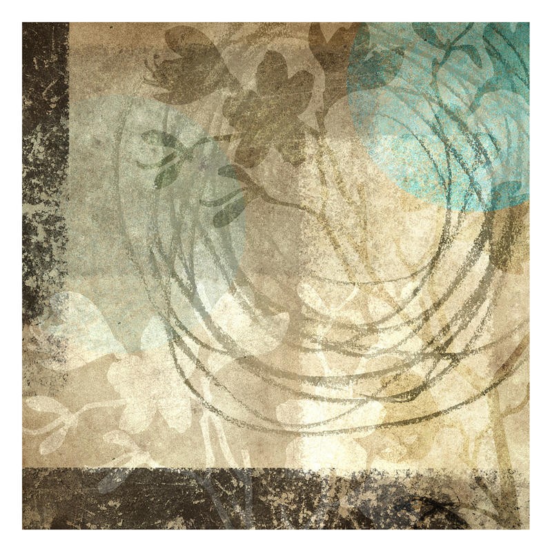 Kristin Emery, MINT BROWN II (Blätter, Zweige, Pflanzen, Muster, Grafik, modern, zeitgenössisch, Wohnzimmer, Treppenhaus, Wunschgröße, beige/blau)