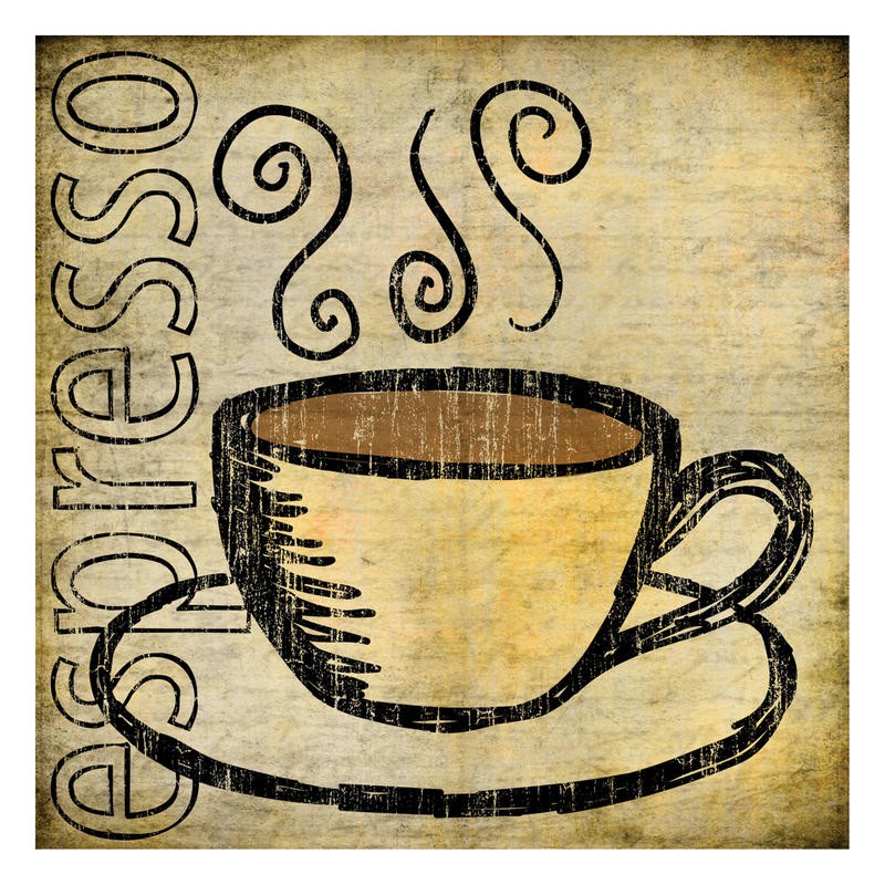 Kristin Emery, COFFEE III (Kaffee, Werbung, Espresso, Tasse, Genuss, Grafik, Typografie, Küche, Bistro, Gastronomie, Café, Wunschgröße, beige/braun)
