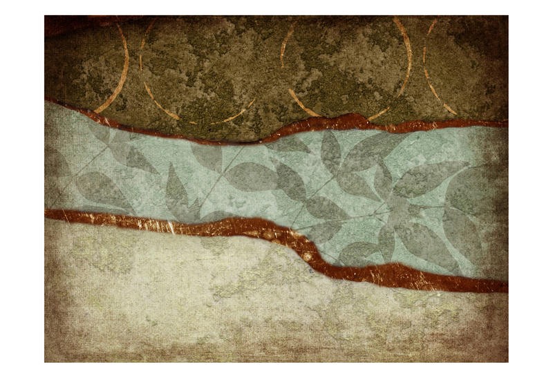 Kristin Emery, AUTUMN SPICE II (Abstrakt, Malerei, Wellen, Streifen, Ornamente, horizontal, modern, zeitgenössisch, Wohnzimmer, Treppenhaus, Wunschgröße, oliv/grau)