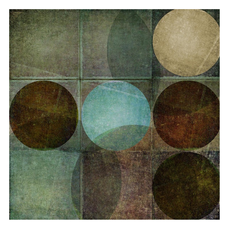 Kristin Emery, BOX OF CIRCLES II (Abstrakt, Malerei, geometrische Formen, Muster, Kreise, Quadrate, modern, zeitgenössisch, Wohnzimmer, Büro, Treppenhaus, Wunschgröße, bunt)