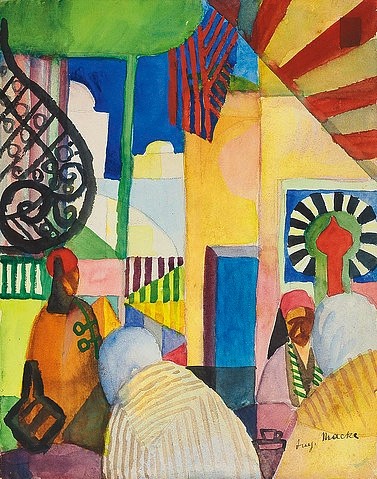 August Macke, Im Bazar. 1914 (Macke,August,1887-1914,Christie's Images Ltd,Aquarell und Bleistift,20. Jahrhundert,auf Papier,August Macke,Expressionismus,Tunis,Basar)